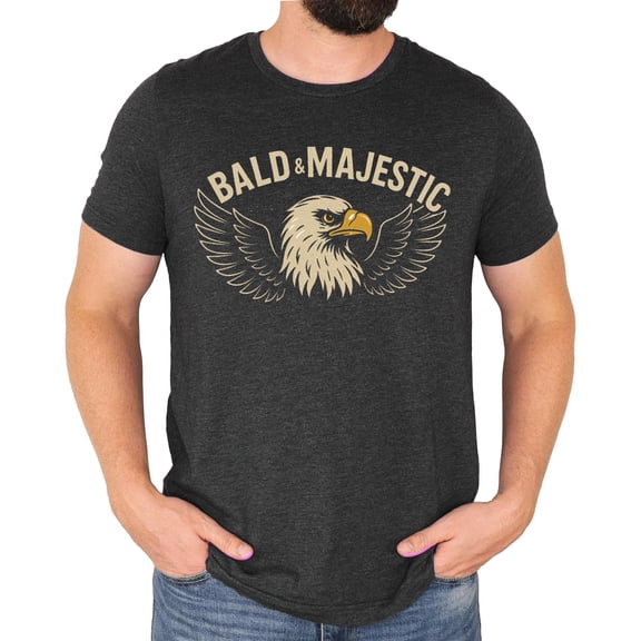 Funny Bald and Majestic Shirt for Men Eagle Dad Joke T-Shirt for Adults Dark Gray Heather Shirt Adult 2XL