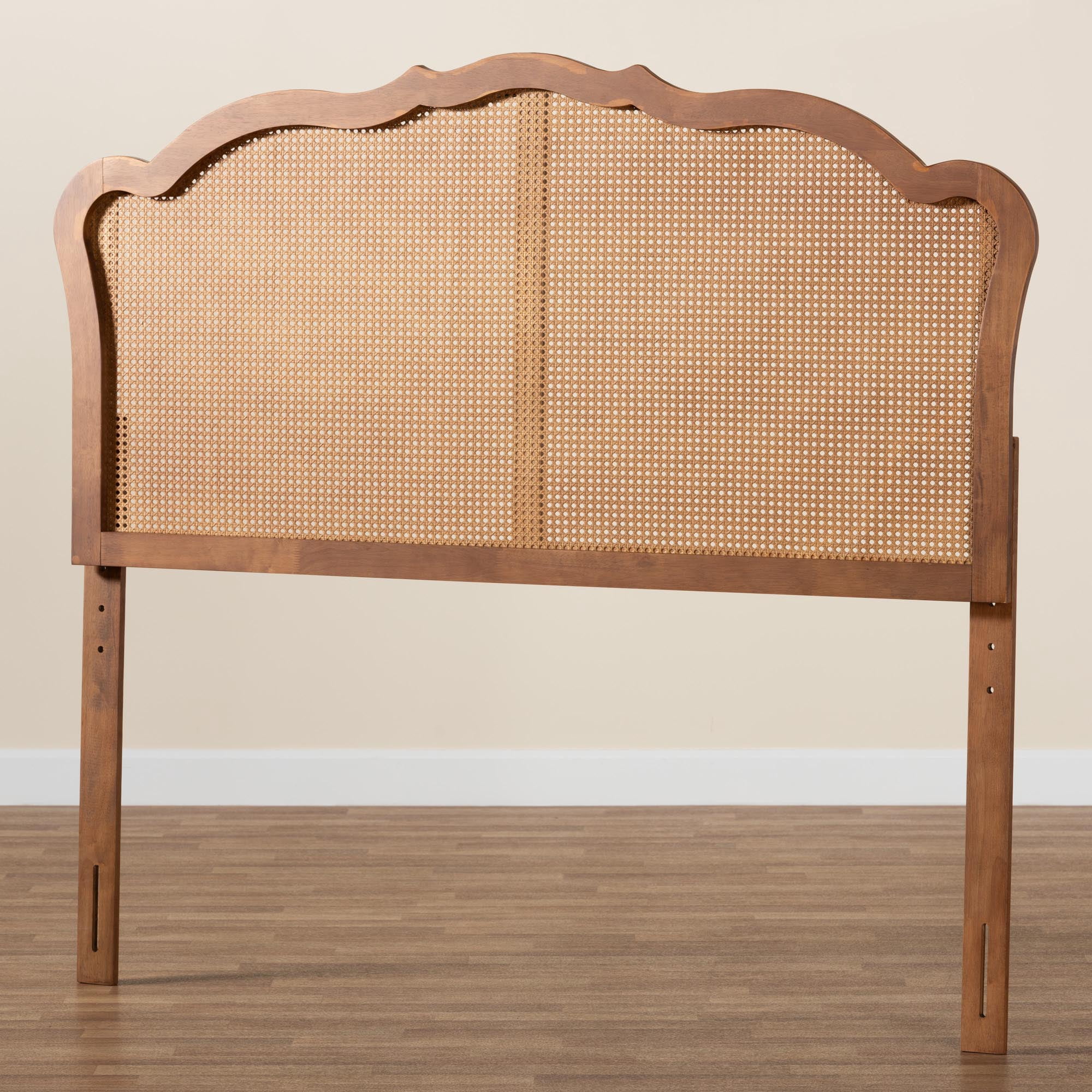 Baxton Studio Leandra Classic and Traditional Ash Walnut Finished Wood Queen Size Headboard with Rattan