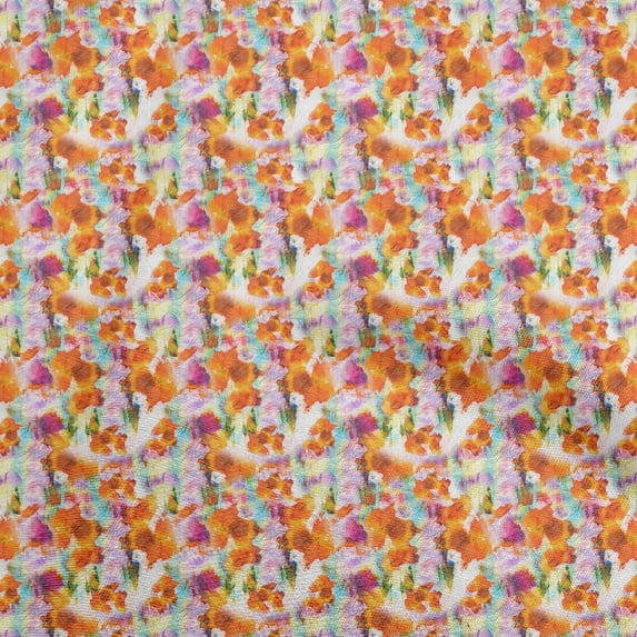oneOone Cotton Poplin Orange Fabric Abstract Floral Dress Material Fabric Print Fabric By The Yard 56 Inch Wide
