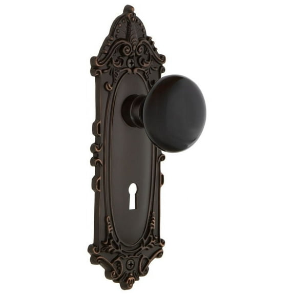 Nostalgic Warehouse Vicblk_Sd_Kh Black Porcelain Solid Brass Single Dummy Door Knob -