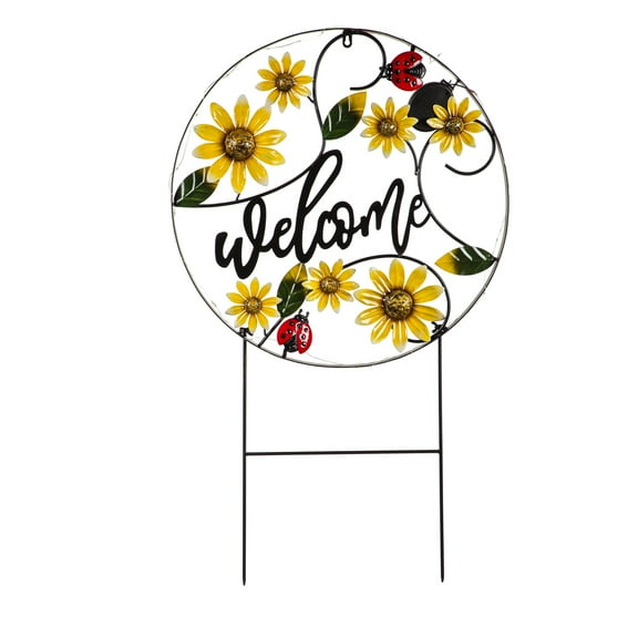 34.25"H Solar Welcome Garden Sign, Sunflowers