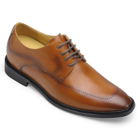 CMR CHAMARIPA Formal Height Increasing Shoes -Hidden Heel Shoes For Men - Brown Leather Derby Shoes 7CM / 2.76 Inches