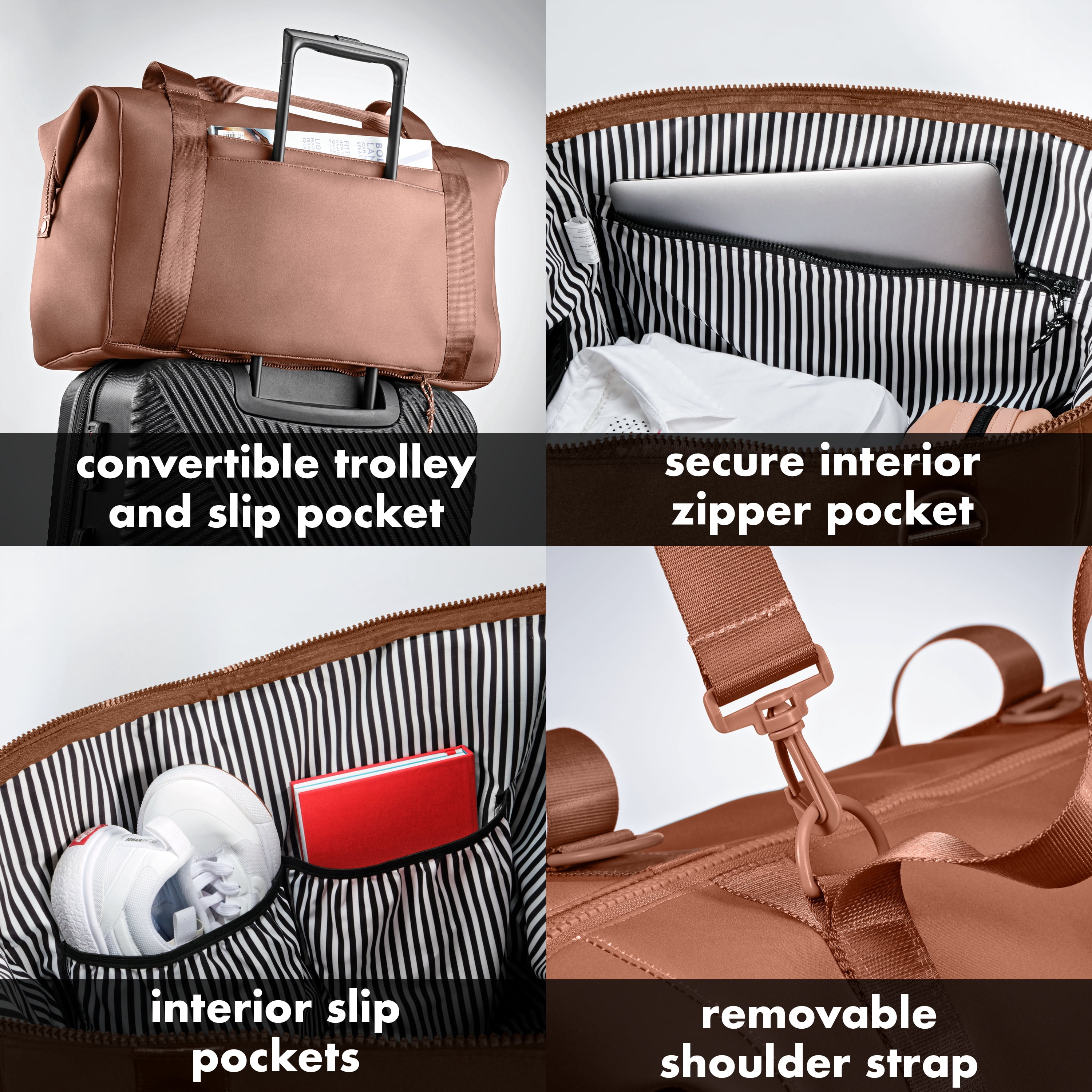 Fit & Fresh Premium Neoprene Weekender Bag, Travel Bag Trolley Sleeve, Carry on Duffel Bags, Copper