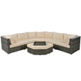 thumbnail image 3 of Patio Rattan Sofa Set, 6 Pieces Outdoor Sectional Furniture Set with Cushions and Small Trays, All-Weather PE Rattan Wicker Conversation Set for Patio Garden Poolside Deck, Beige, 3 of 10