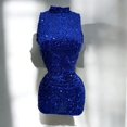 thumbnail image 3 of Vestido de Lentejuelas de Cuello Alto y Manga Larga - Brilla en tus Noches Especiales Color Azul Talla Chica Marca Emil SaEs, 3 of 4