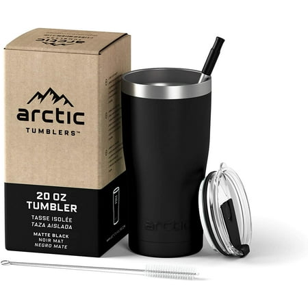 

Arctic Tumblers Stainless Steel Camping & Travel Tumbler with Splash Proof Lid and Straw Double Wall Vacuum Insulated Premium Insulated Thermos - (Matte Black Powder Coat 20 oz)