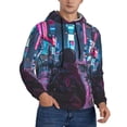 thumbnail image 2 of Pofeuu Neon Night Cityscape Print Mens Casual Hooded Collar Drawstring Hoodies Pullover Sweatshirts Casual Long Sleeve Shirts-Large, 2 of 7