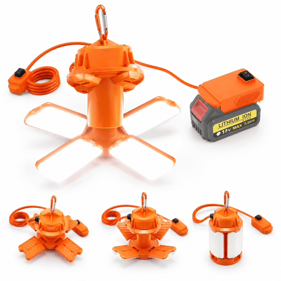 60W 6000LM LED Work Light for Dewalt & Milwaukee 20V/18v, 5000K, 9.84ft Cord, 4 1 Transformable Panels