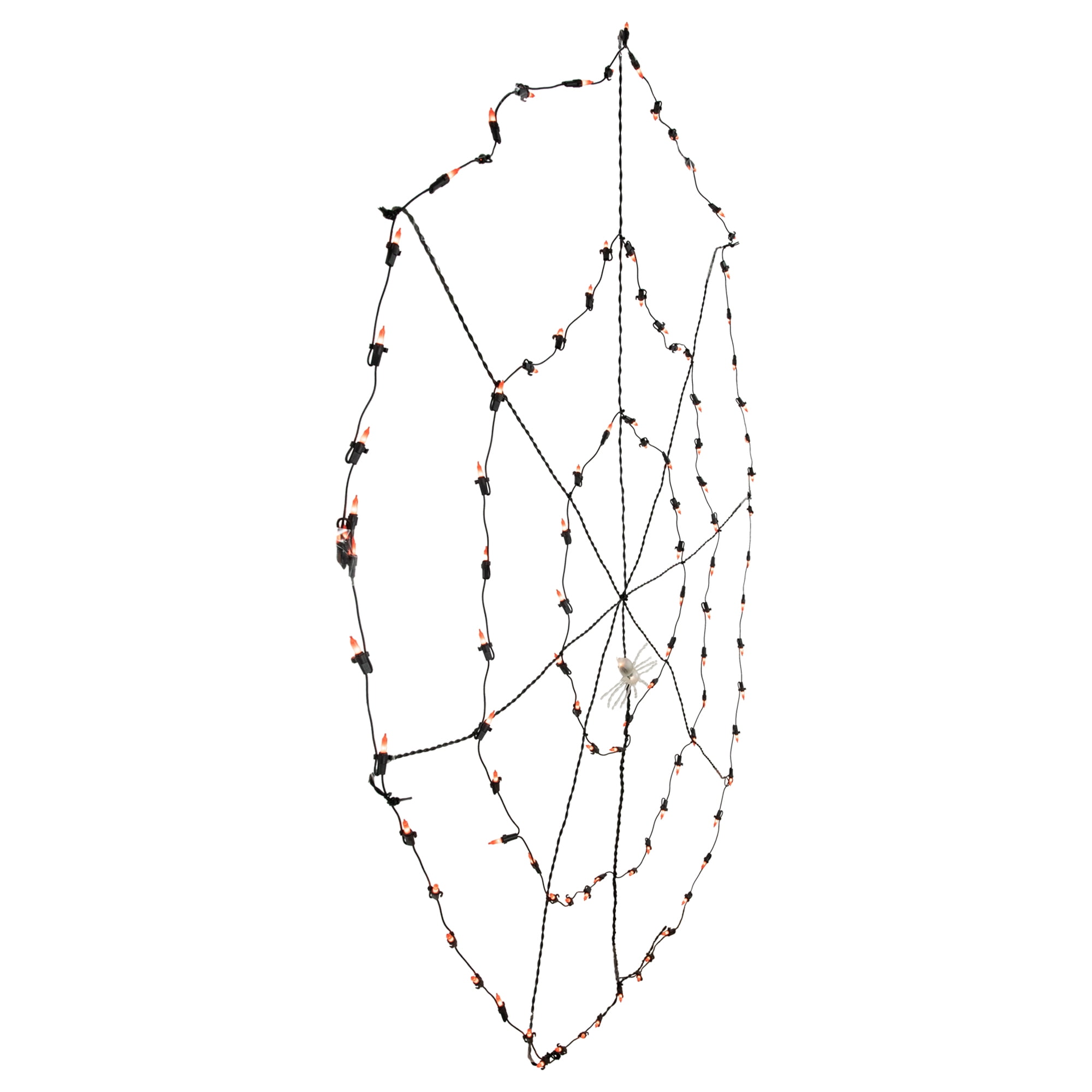 5' Lighted Orange and Black Spider in Web Halloween Decoration Black Wire
