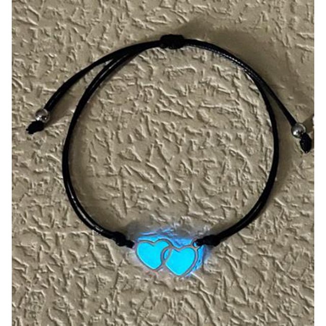 Pulsera luminosa de corazón a corazón de doble amor Pulsera luminosa de pareja de iluminación de corazón a corazón Pulsera negra XianweiShao 9024715061171