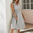 thumbnail image 4 of Dress For Womens Summer Sleeveless Collar Striped V Neck Flowy Casual Midi Dress, 4 of 8