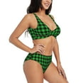 thumbnail image 2 of Kdxio Buffalo Plaid Green Black Print Women's 2 Piece High Waisted Wrap Spaghetti Strap Summer Swimsuit Bikini Set-XX-Large, 2 of 7