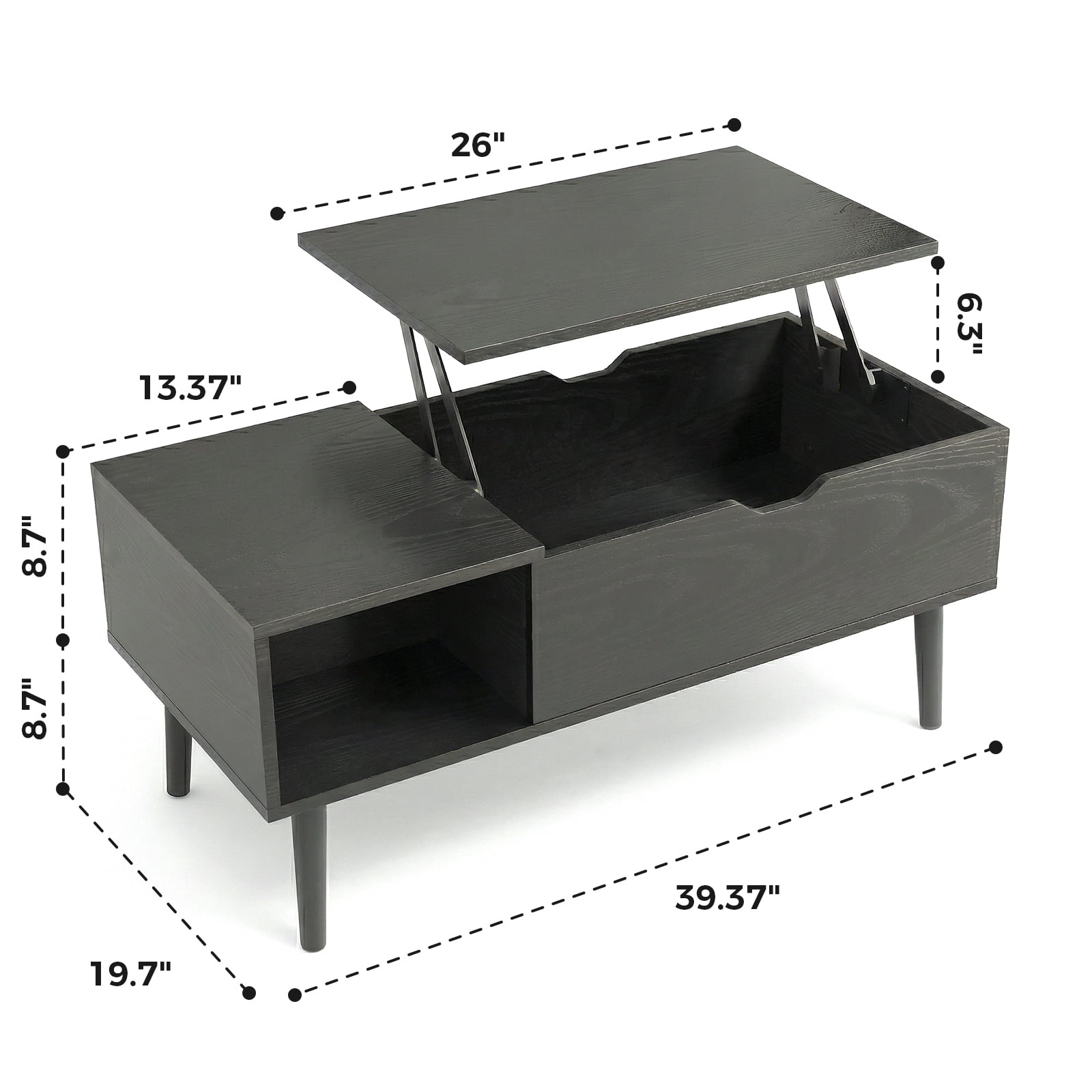 Alvantor Lift Top Coffee Table with Storage, Modern Lift-Up Design Hidden Compartment, Brown/Black