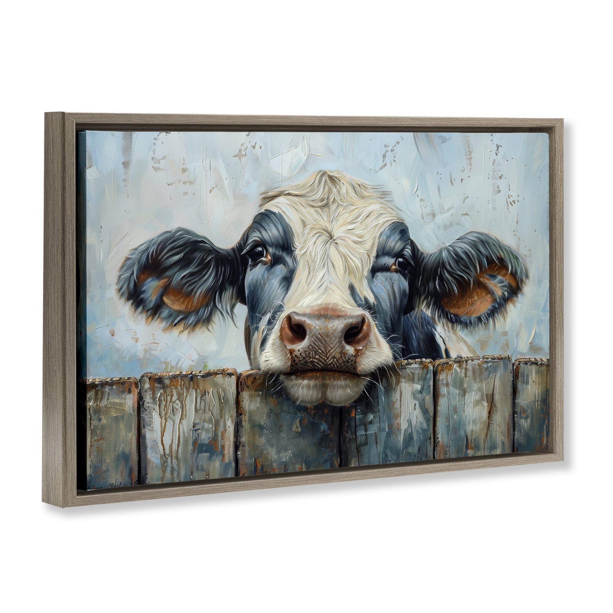 Stupell Industries Howdy Neighbor Cow Animals & Insects Painting Brown Floater Framed Canvas Art Print Wall Art, 25 x 17