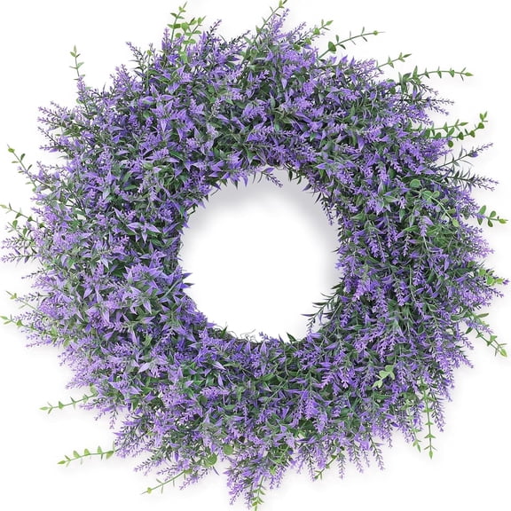 26" Artificial Lavender Wreath with Eucalyptus for Front Door, Large Artificial Greenery Outdoor Wreath for Home, Porch, Window Decor