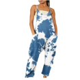 thumbnail image 2 of Jumpsuits for Women Casual Printing Tie-dyed Sleeveless Round Neck Pants for Women Fashion Loose Fit Daily Vest Sling Lightweight Party Vacation Beach Jumpsuit with Pocket（Sky Blue,XL）, 2 of 5