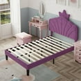 thumbnail image 5 of VECELO Twin Size Platform Bed Frame with Crown Headboard, Adjustable Height Upholstered Bed for Bedroom, No Box Spring Needed, Purple, 5 of 11