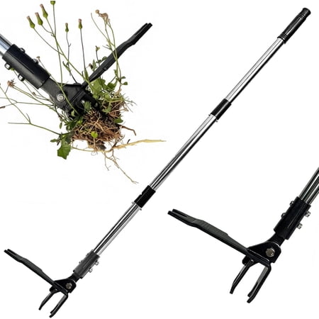 Stand Up Weed Puller Tool, Long Handle Weeder with 4 Steel Claws, Heavy Duty Stand Up Root Remover, No Bend No Kneel Weeding Tool for Garden Lawn Yard, Easy Storage Chemical Free