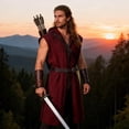 thumbnail image 5 of ZToonmas Men Medieval Sleeveless Hooded Tunic Long Open Front Vest Renaissance Halloween Role Play Cloths, 5 of 6