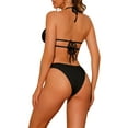 thumbnail image 3 of Conjuntos de bikini de dos piezas con tirantes dobles y parte inferior triangular para mujer INSPIRE CHIC, con aros y diseño acanalado, traje de baño en color negro, talla X-Large, 3 of 5