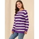 thumbnail image 4 of INSPIRE CHIC Suéter de rayas túnica con hombros descubiertos y cuello redondo para mujer Púrpura M, 4 of 6