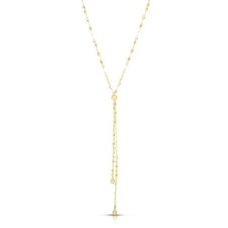 14KT Solid Yellow Gold Mirror Chain Adjustable Lariat Necklace, Made In Italy