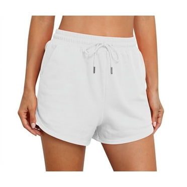 Asklazy Womens Sweat Shorts with Pockets Cotton Trendy Drawstring Summer Workout Running Casual Lounge Athletic Shorts for Women,US Size,White,XL