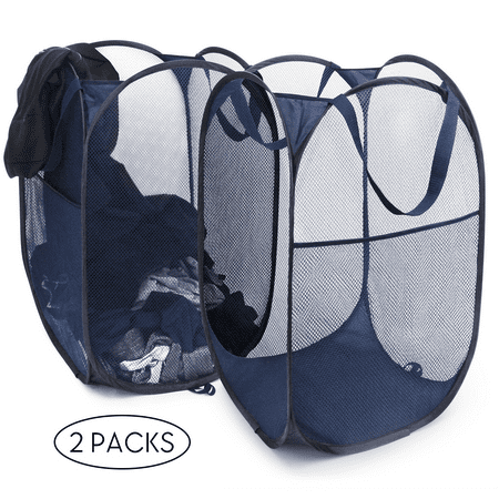Pop Up Laundry Hamper Kids SHINEURI Pop-Up Laundry Hamper 2 Pieces Folding Mesh Hamper Laundry Storage Basket with Durable Handles for bathroom,Dorm,Kids toys, books or magazines (Blue) ()