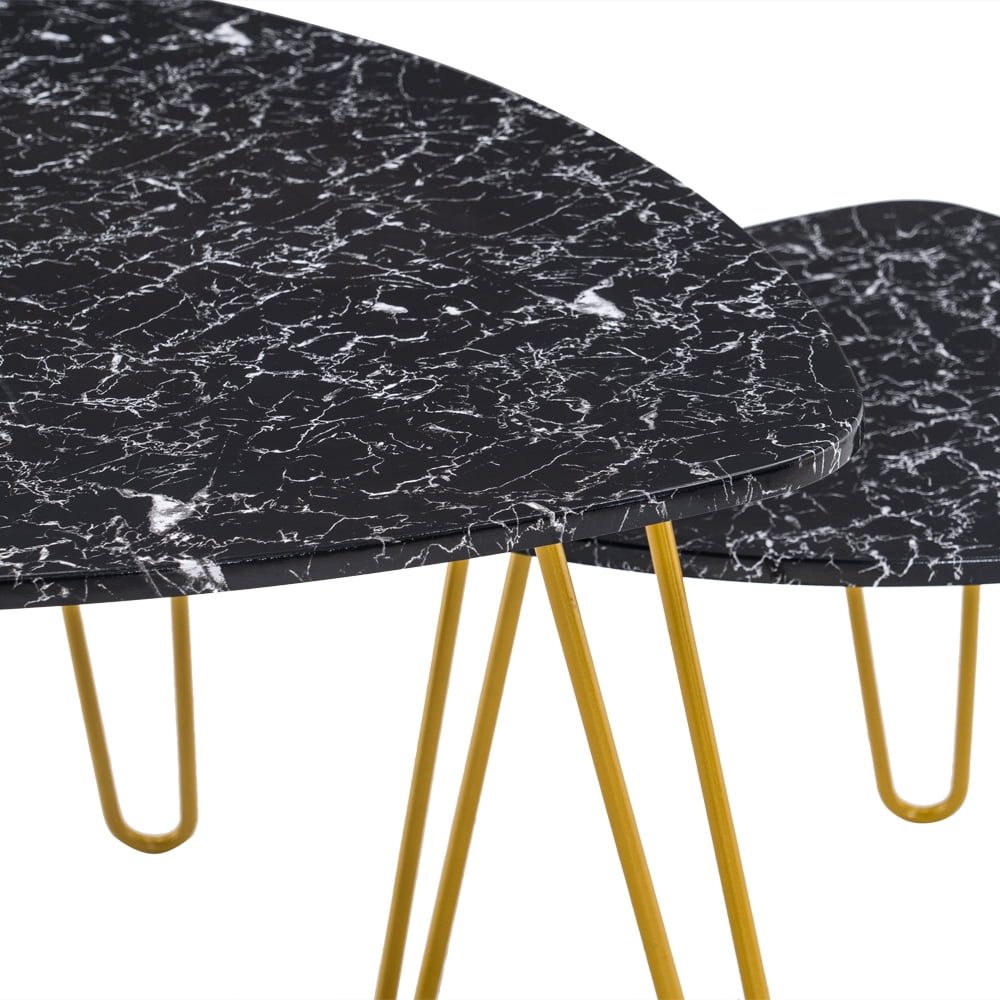 Private Jungle Set of 2 Marble Iron Foot Coffee Table Side Table,Nightstands Vintage Night Tables for Bedroom Home Office, Black Private Jungle Set of 2 Marble Iron Foot Coffee Table Side Table,Nightstands Vintage Night Tables for Bedroom Home Office, Black