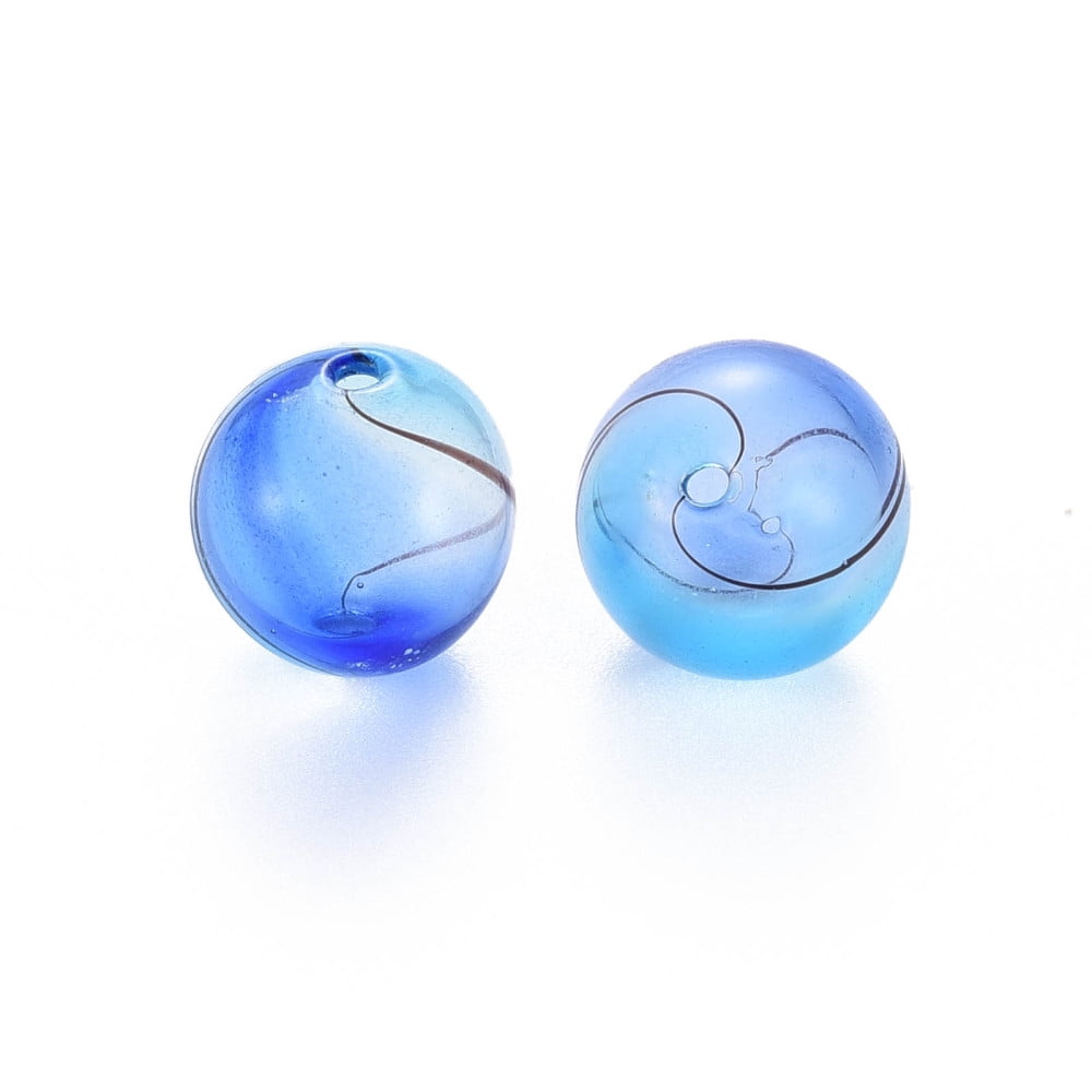 50pc Transparent Handmade Blown Glass Globe Beads Round Dodger Blue 12.5~14mm Hole: 1~2mm