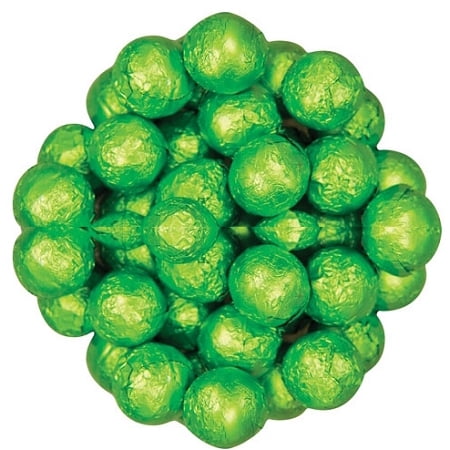 Wrapped Chocolate Balls - Lime Green Foil Wrapped Milk Chocolate Balls, (10 Pounds)