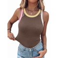thumbnail image 2 of Women's Round Neck Color Block Bra Lined Tank Top Dark Brown S, 2 of 8