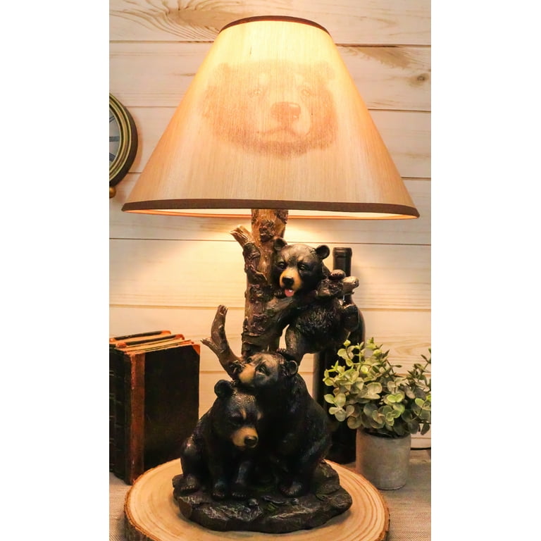 Ebros Climbing Black Bear Cubs Table Lamp Statue Decor With Bear