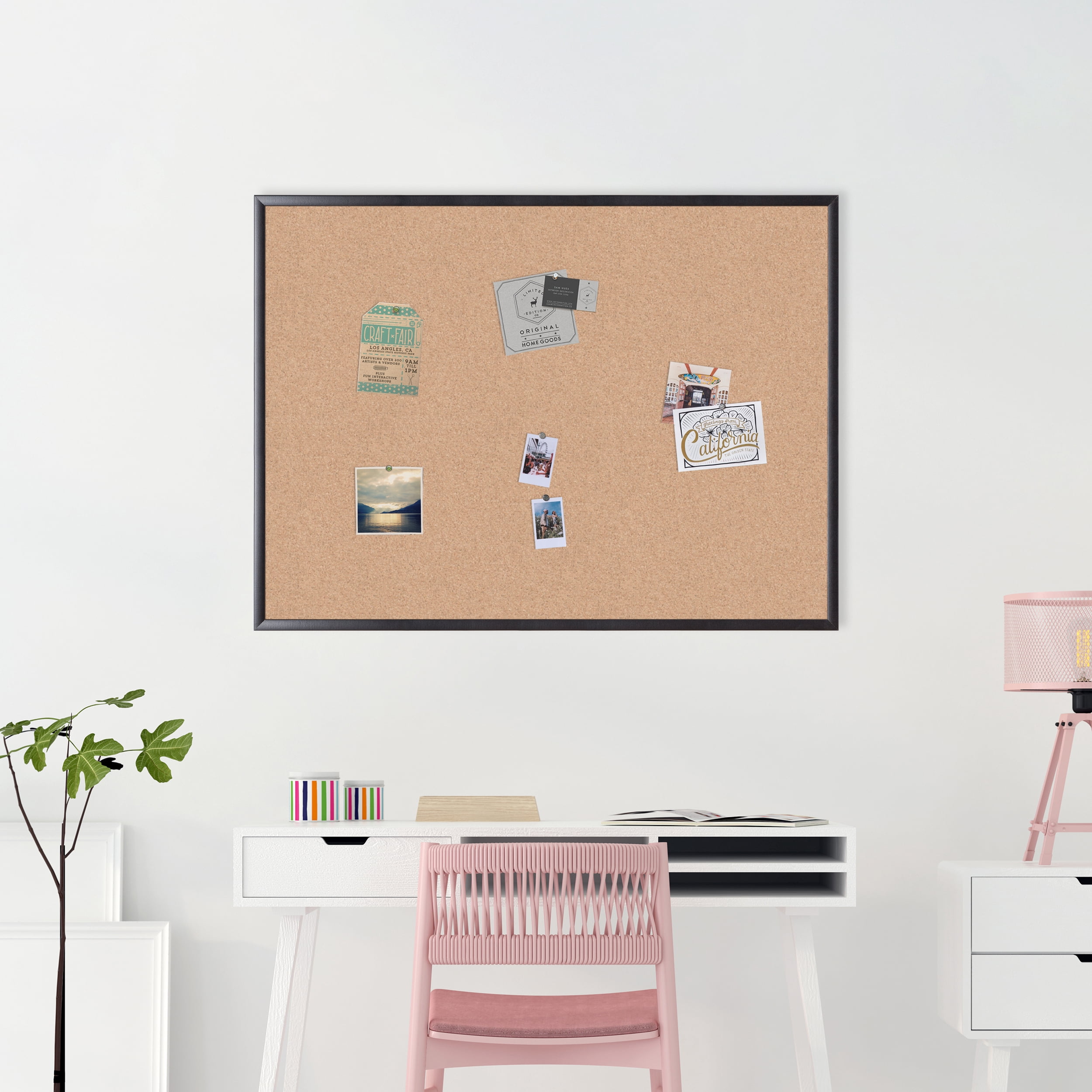 U Brands Cork Bulletin Board, 48" x 36", Black MDF Frame, 2876U