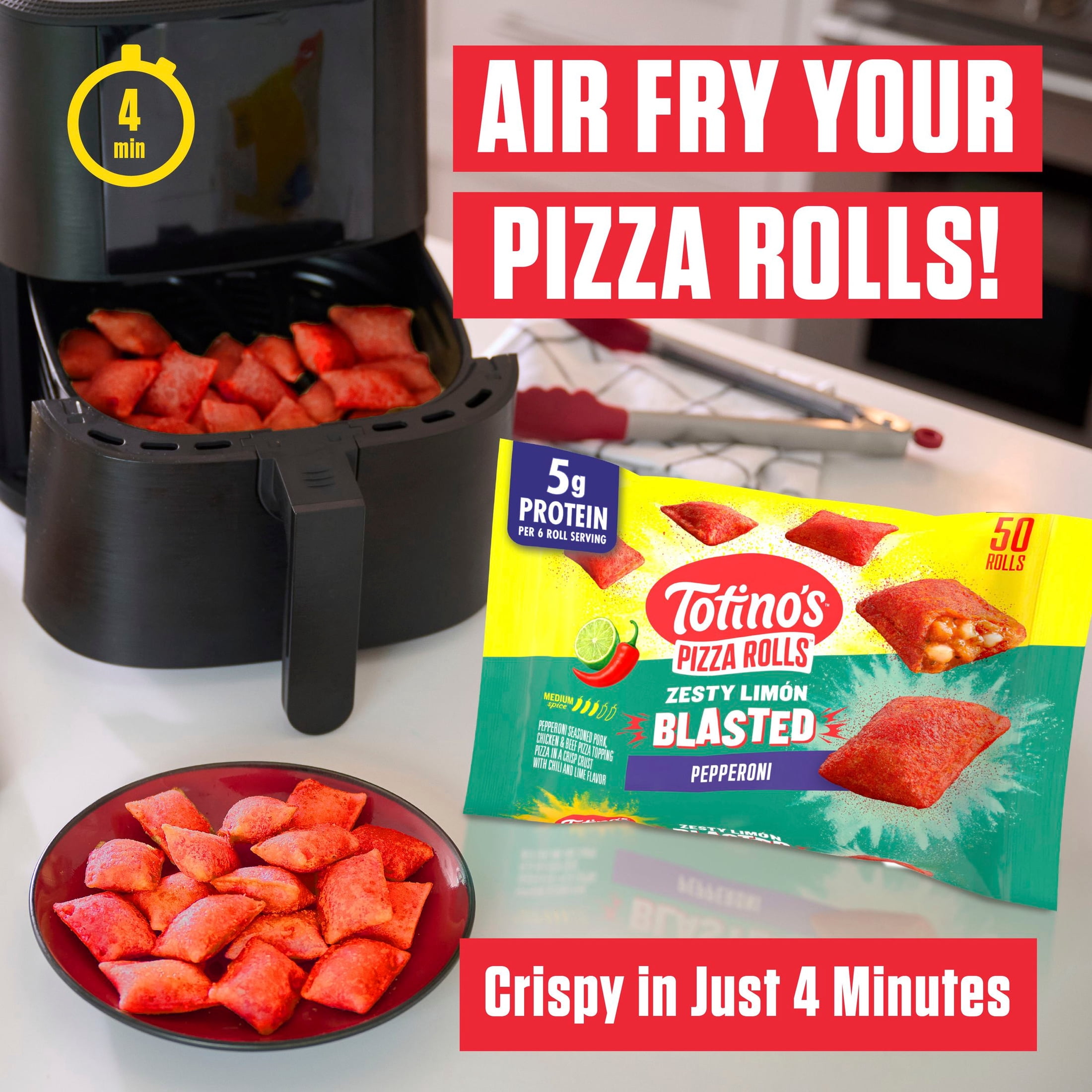 Totino's Pizza Rolls, Zesty Limón Blasted Pepperoni, Frozen Appetizers, 50 Rolls, 25.2 oz