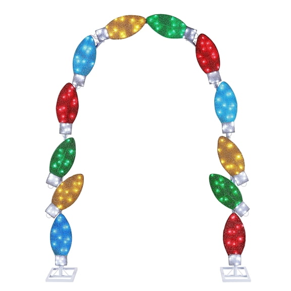 Mr. Christmas 8ft Illuminated Tinsel Arch with C9 Bulbs, Outdoor Christmas Yard Decoration
