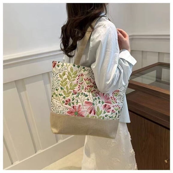 Xiaocao8 Printed Canvas Tote Bag for Women, Shoulder Bags with Zipper Handbag Casual Bag for Travel and Work,Pink