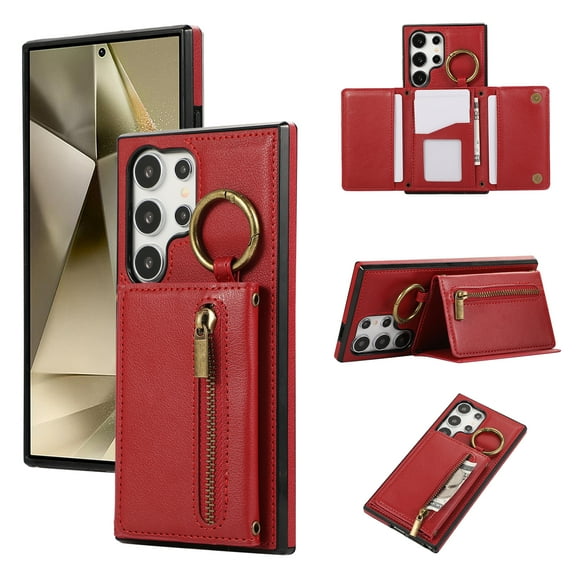 Allytechgroup PU Leather for Samsung Galaxy Note 20 Ultra Wallet Case with Card Slot, Military Grade Drop Protection Anti-Fingerprint Design for Samsung Galaxy Note 20 Ultra, Red