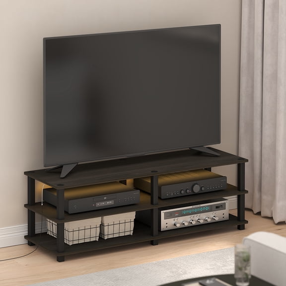 Furinno Turn-S-Tube LED TV Stand for TV up to 46 Inch, Toolless Assembly 3-Tier Black Entertainment Center, TV Console, for Living Room, Bedroom, Espresso