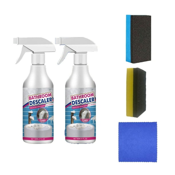 Limpiador de baño y descalcinador de cristales | Azulejos para azulejos, grifos, quitabañas | Eliminador de cal, espuma de jabón y manchas | Potente Spray Espumante | 60ml | Incluye toallitas