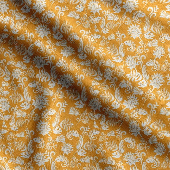 Soimoi Damask Print,Cotton Cambric, Quilting Fabric Sold by The Yard 42 Inch Wide, Medium Weight Cotton Fabric, SewingSupplies,White & Yellow