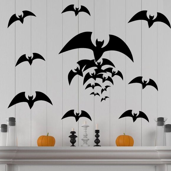 Adhesivos murales Halloween Bat Scary Black Flying, 90 x 30 cm, PVC