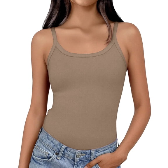 HAJWOH Tank Tops for Women, Spaghetti Strap Tank Top, Scoop Neck Ribbed Tank Tops, Summer Camisole Going Out Tops Shirt