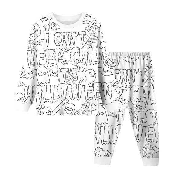 Shadoumai Outfits Set Coloring Pajamas with Markers Ghost Print Diy Hand Painted Pjs Fashion Long Sleeve & Long Pants Outfit 2 Piece Pjs for