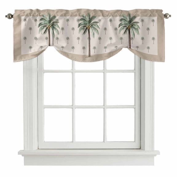 Tie Up Valances for Windows, Palm Trees Adjustable Valance Curtains Window Treatment for Living Room/Bedroom, Brown Tropical Plants Summer Green Rod Pocket Kitchen Curtains & Drapes 60x18 Inch
