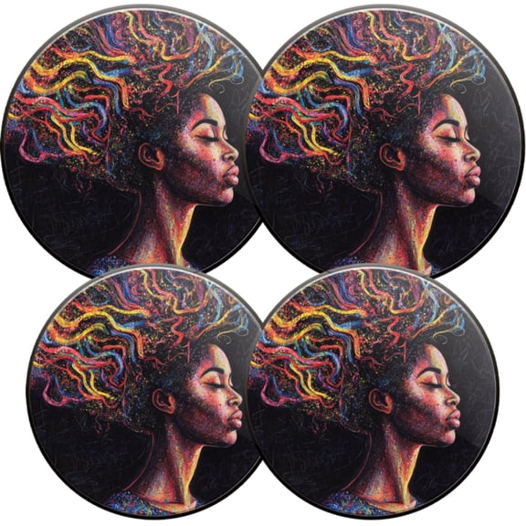 Electric Stove Burner Covers,4 Pcs Round Gas Burner Cover,8 and 10 Inch,African Woman with Colorful Hair