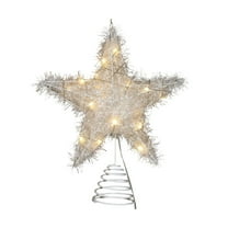 Cinvoph 2pcs Christmas Star Tree Topper & LED String Set, Plug in Golden Glittered Star Tree Topper, Iron Bulbs String Lights for Indoor Office Christmas New Year Holiday Tree Decoration 10"