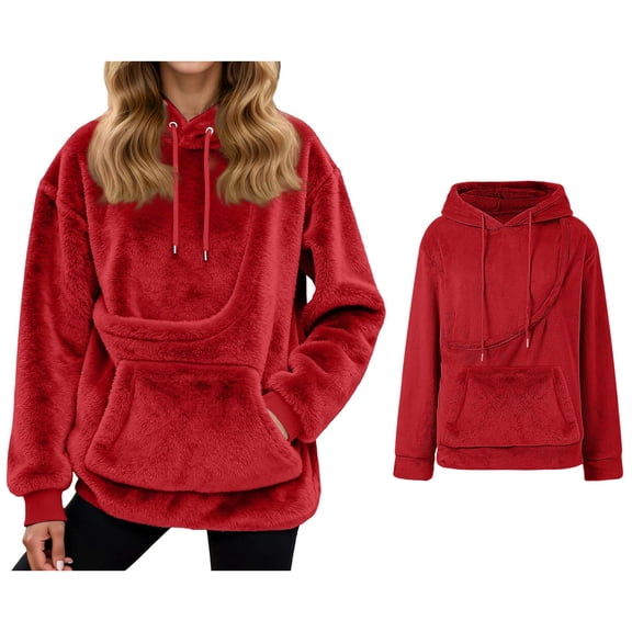 Womens Dog Pouch Hoodie Pullover Pet Carrier Sweater Fashionable Long Sleeve Oversized Pocket Pullover Shirt for Women Fall Clothes
