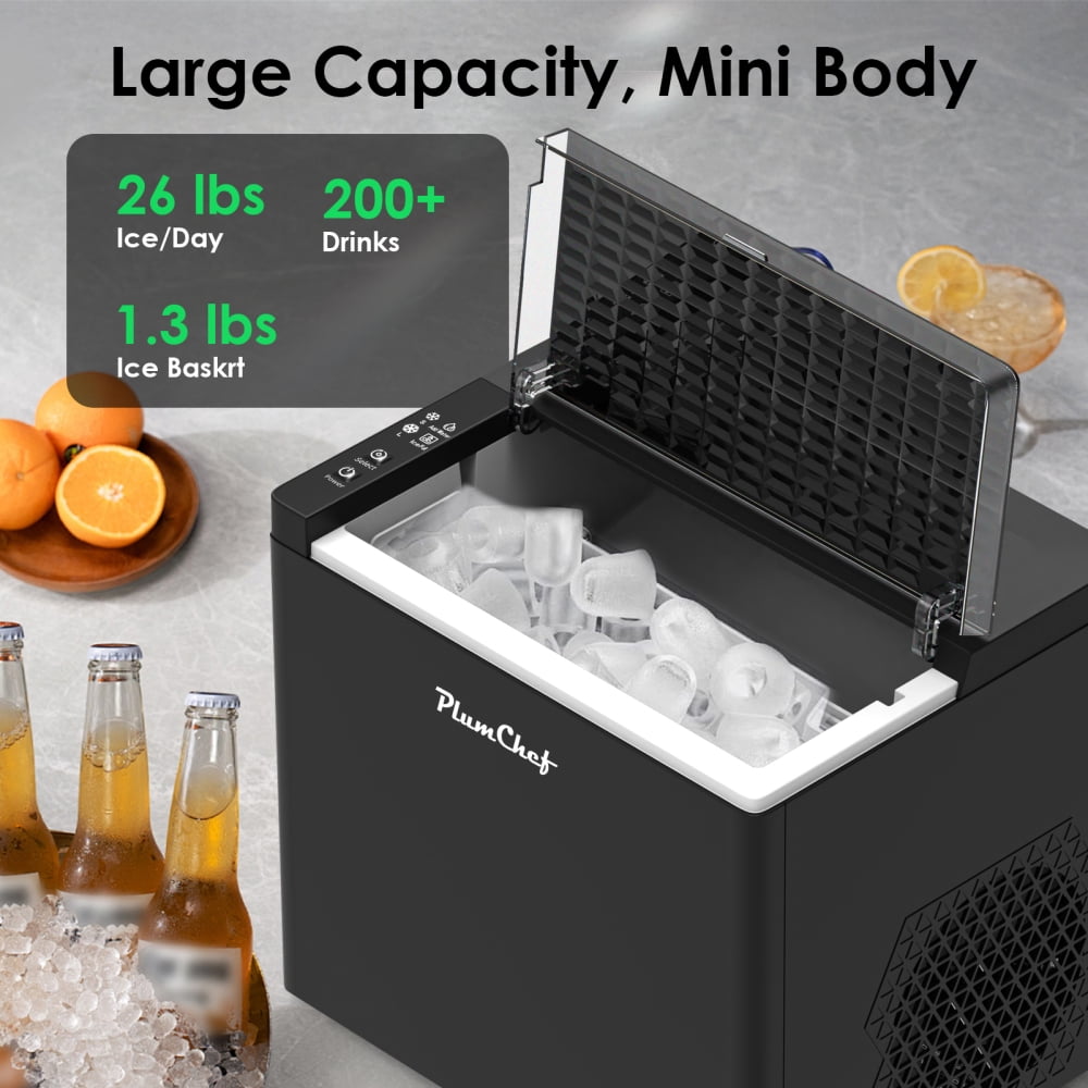 Countertop Bullet Ice Maker Machine Portable 9 Ice Cubes in 6 Mins 26 Lbs Daily Output Self-Cleaning Ultra-Quiet Portable Ice Maker for Home Kitchen Office RV Bar