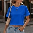 thumbnail image 2 of BODOAO Women's Crop Tee Shirts Crewneck Short Sleeve T-Shirts Pack Summer Casual Solid Slim Fit Active Workout Basic Plain Crop Tops Everyday Streetwear Apparel Blue L, 2 of 6